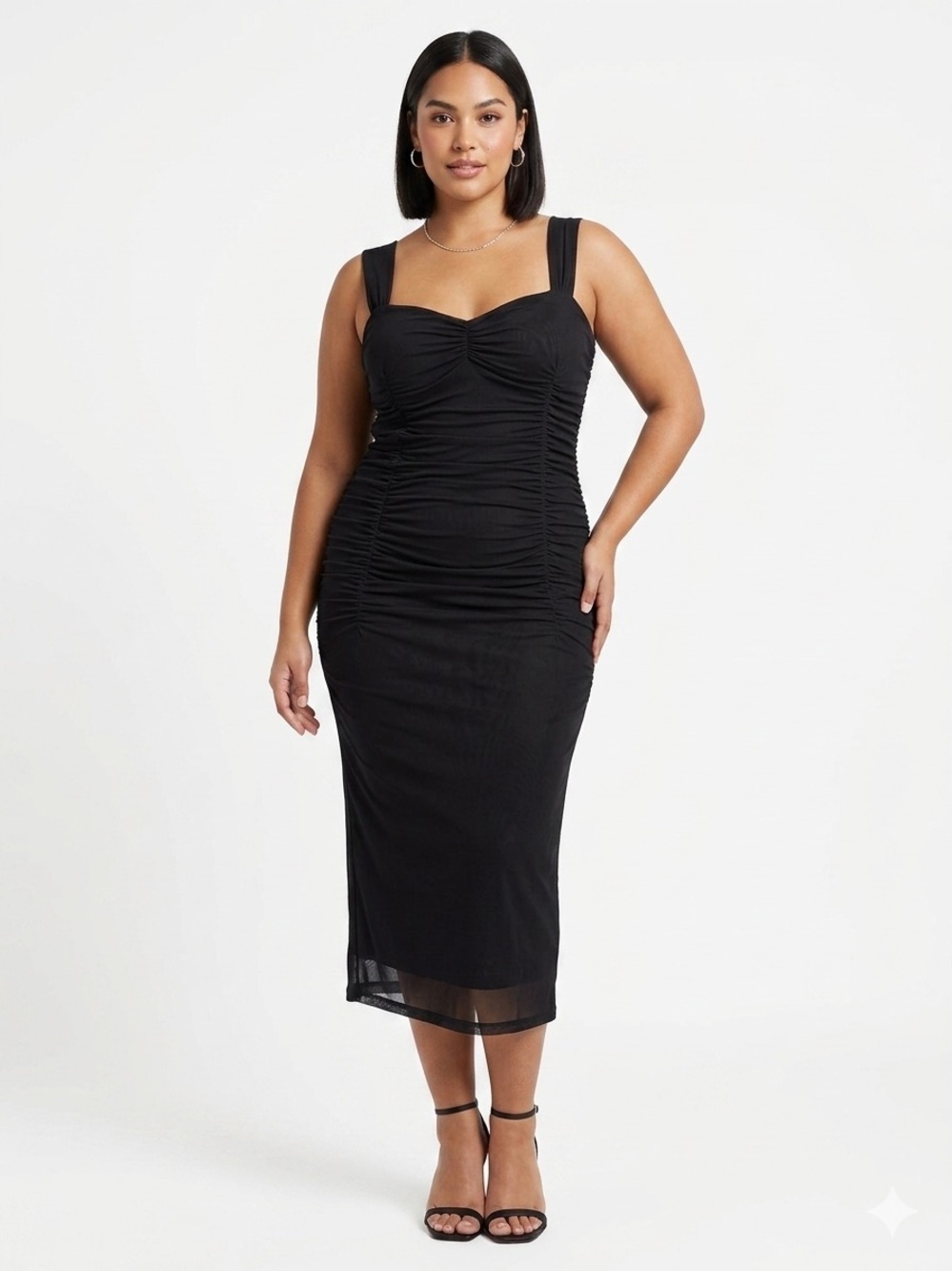 Little Black Dress Ruched Bodycon Midi Dress Elegant Cocktail Night Out Size S